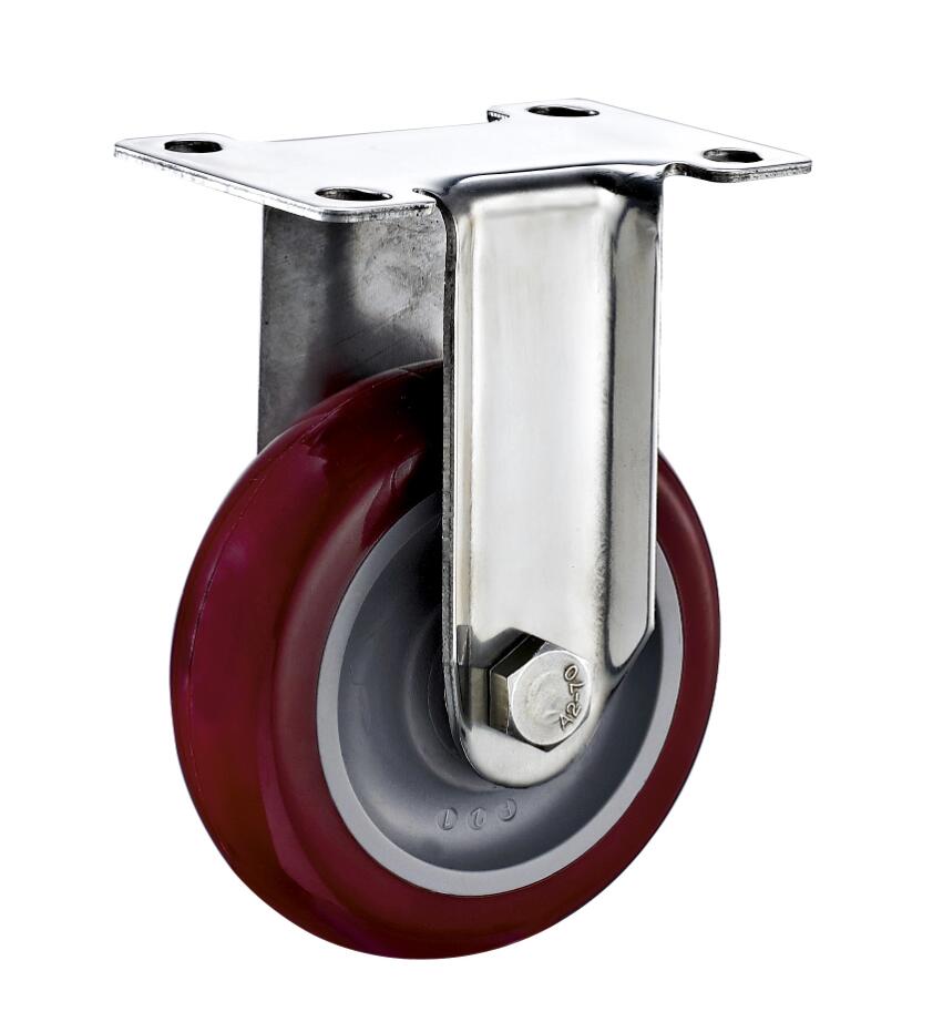 "Medium Duty Fixed Caster with Stainless Steel Frame and Polyurethane Wheel"
