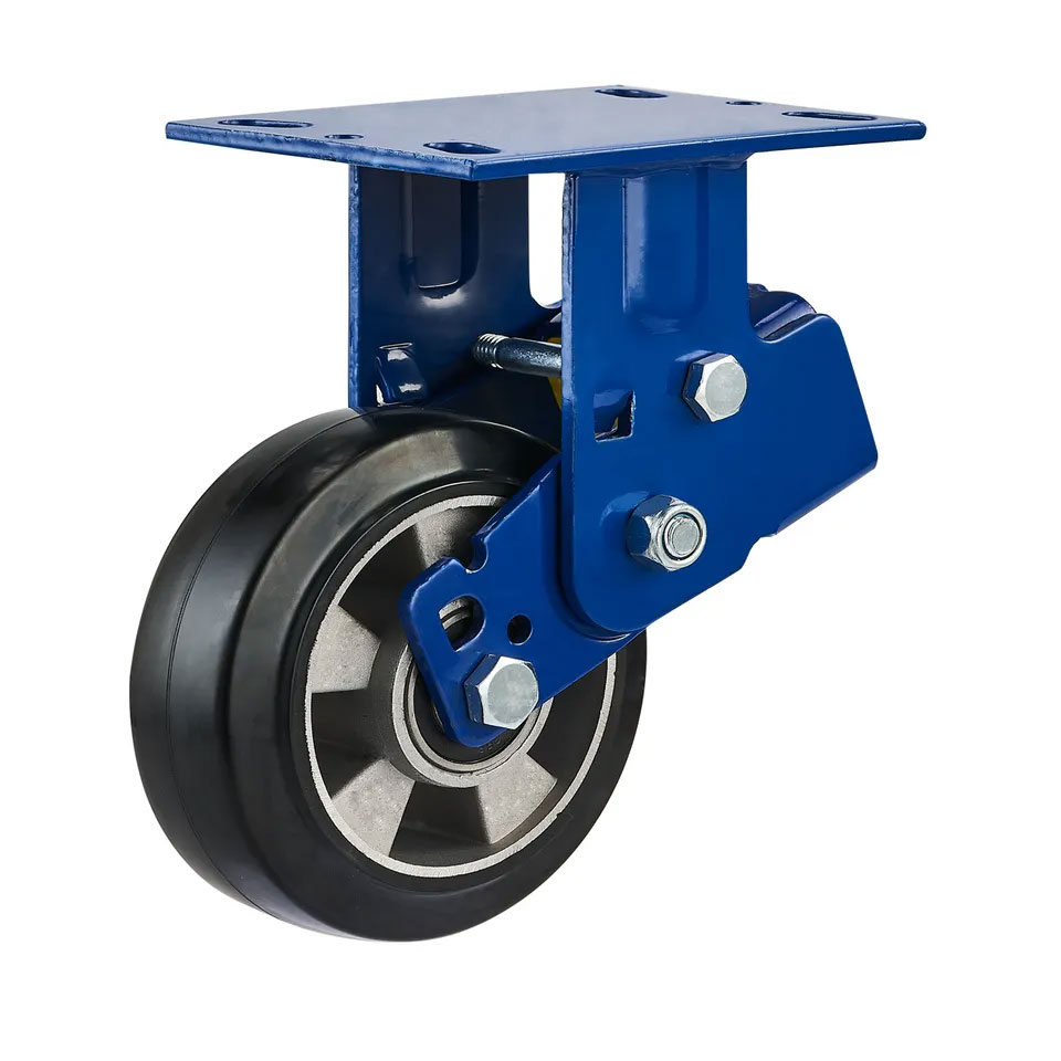 Heavy-Duty Spring Shock Absorbing Caster Rubber Wheel with Brake - 5", 6", and 8" Sizes
