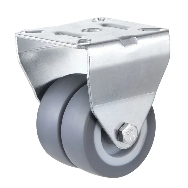 Low-Profile Twin-Wheel Rigid Caster Bracket with Thermoplastic Rubber Wheel - Top Plate Fitting