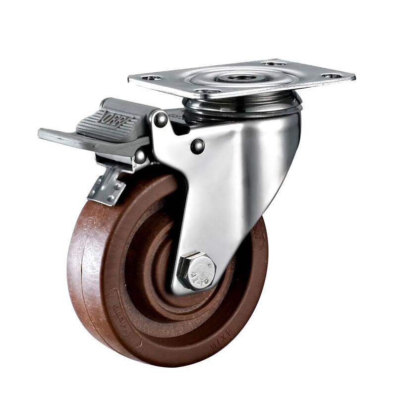 Medium Duty Stainless Steel Caster with Locking Brake - High-Temperature Nylon Wheel and Double Bearings