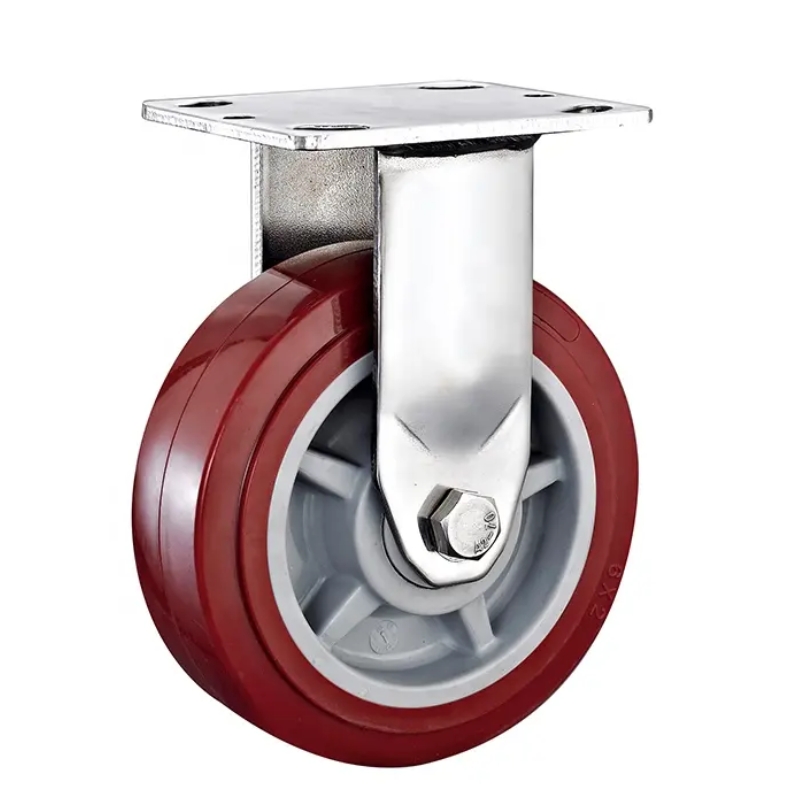 Heavy Duty Stainless Steel Fixed Caster - Red Polyurethane Wheel with Double Bearings