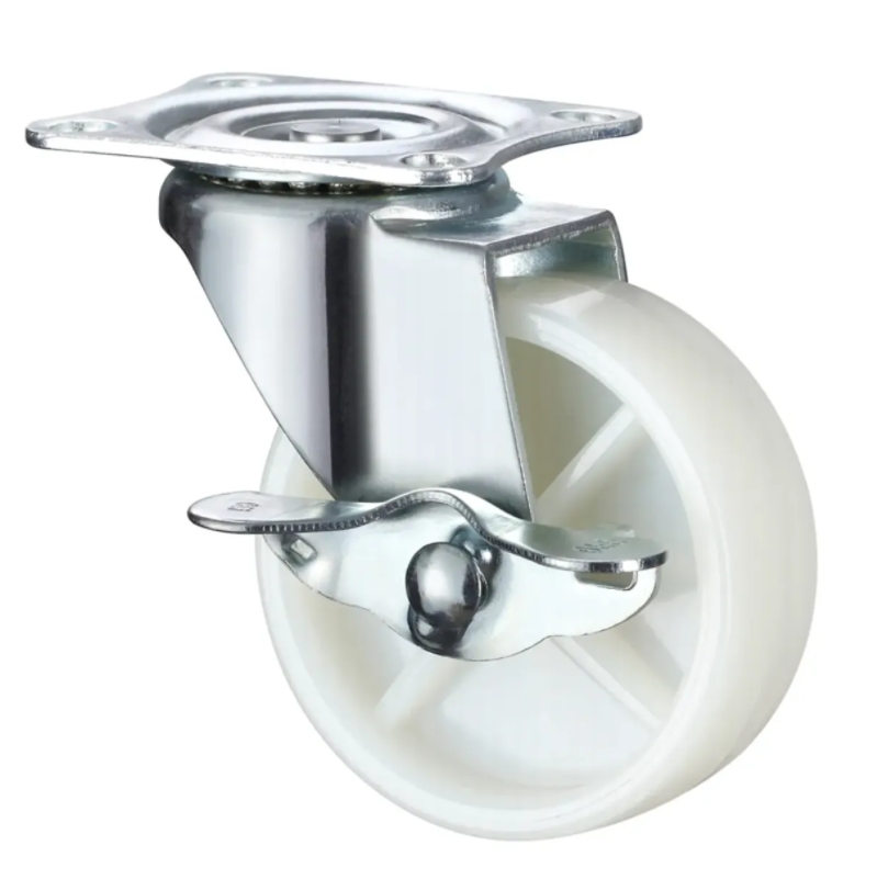 Light Duty Caster Bracket with Polyolefin Wheel and Side Wheel Lock Brake - Top Plate Fitting