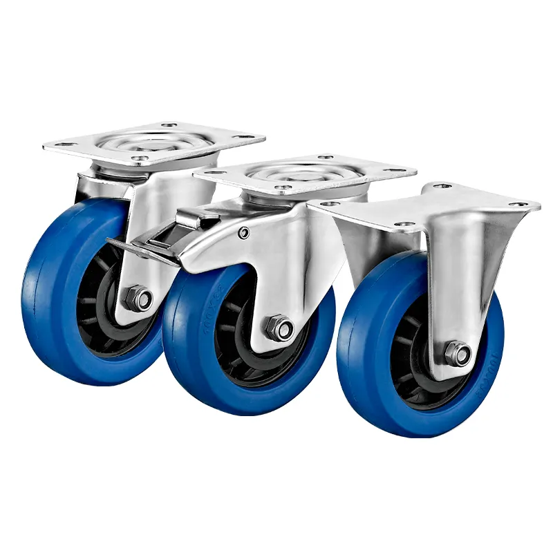 3″-4″-5″ Elastic Rubber Wheel Industrial Caster Swivel, Top Plated Mounting Loading up to 250lb. Capacity.