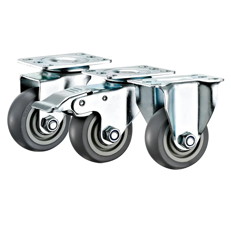 3"-4"-5"Thermoplastic Rubber Wheel 1-1/4"Wide, Steel bracket Plated Caster, Capacity up to 200lbs