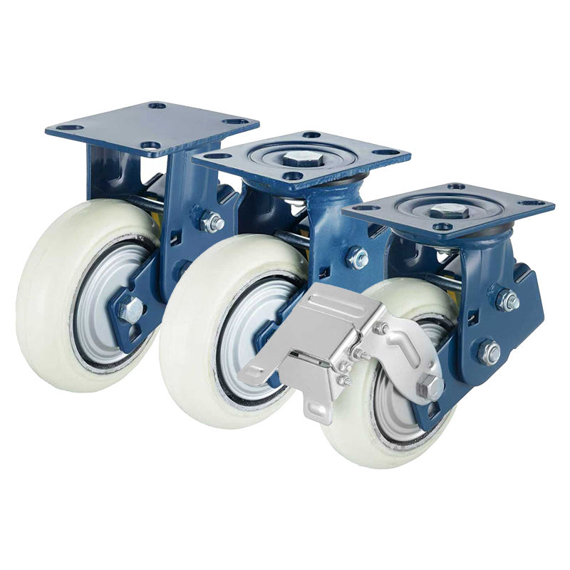 Shock Absorbing Casters Baking Blue Paint Cast Iron PU Wheels Spring Loaded Casters Heavy Duty-JRT Casters