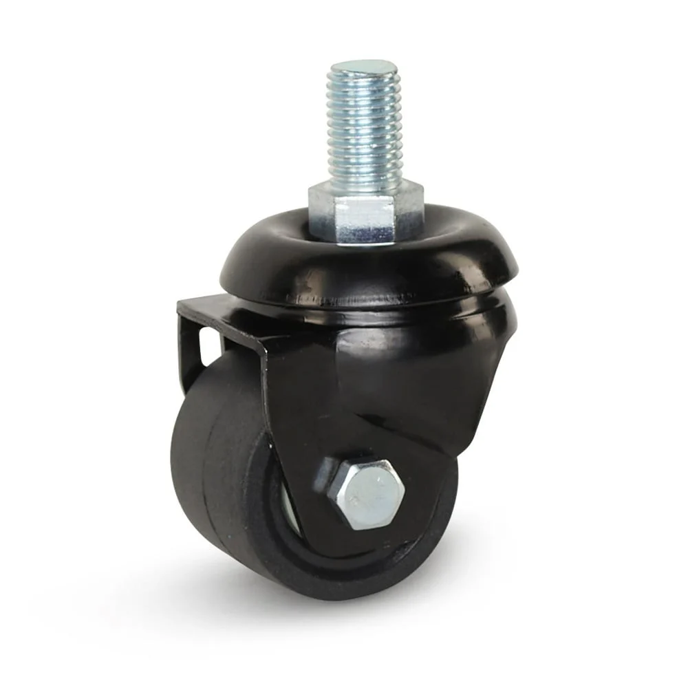 50mm black nylon heavy-duty swivel low profile caster with threaded stem, 300kg